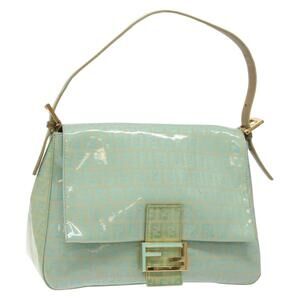 FENDI Zucchino Canvas Mamma Baguette Shoulder Bag Green Gold